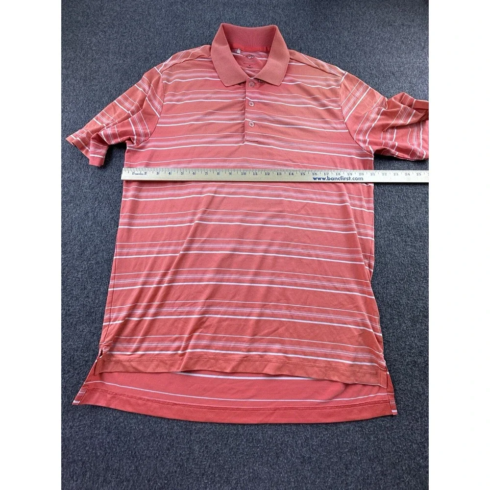 Adidas Polo Mens Medium Orange Striped Short‎ Sleeve Shirt Golf Puremotion